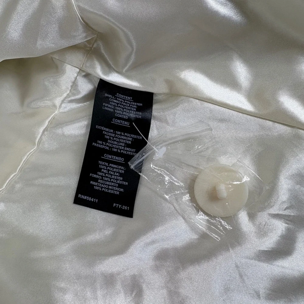 Kensie Womens Pea Coat Faux Fur Removable Collar White Peplum Waffle Knit Size L